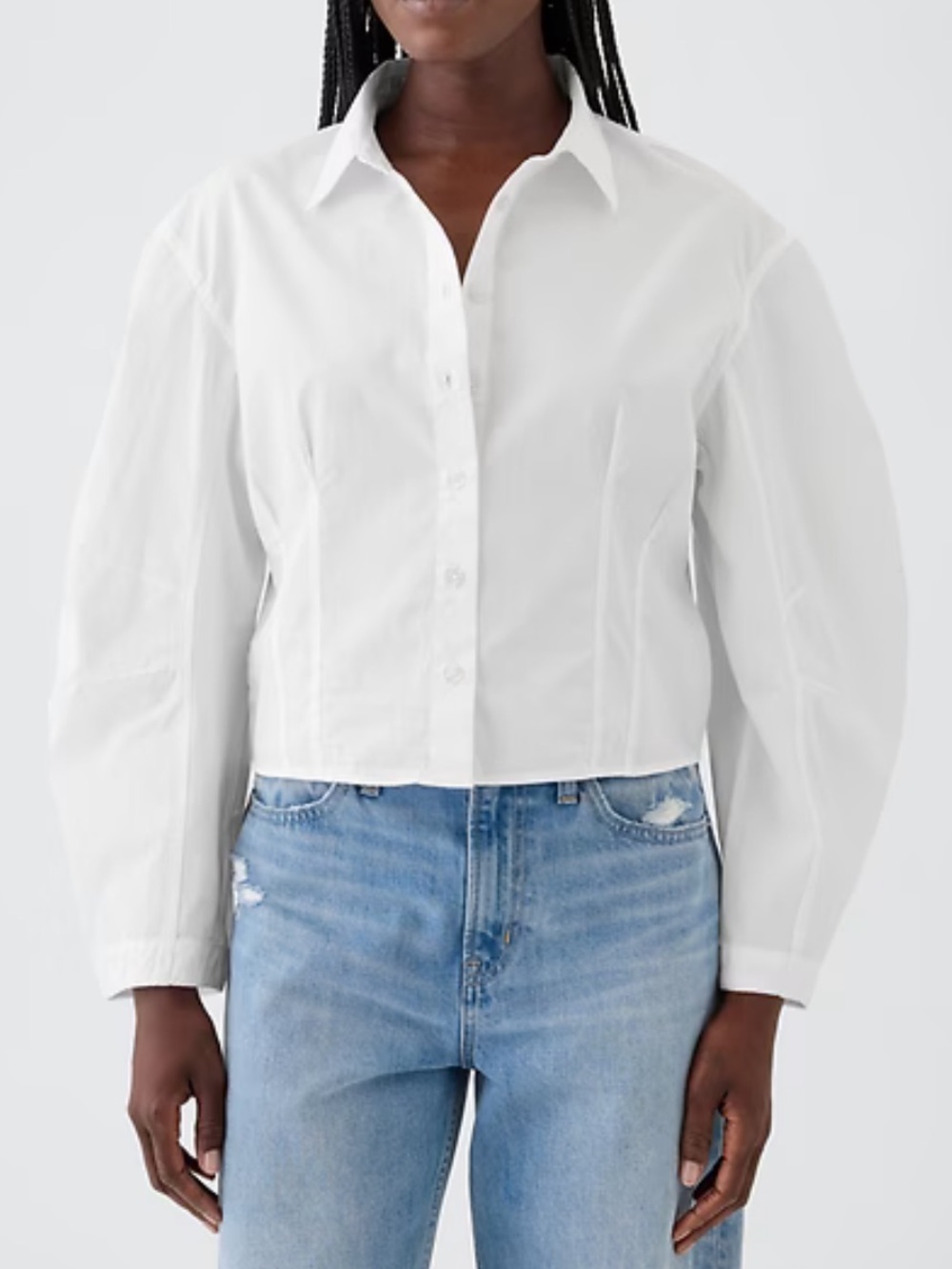 Organic Cotton Poplin Barrel-Sleeve Crop Shirt